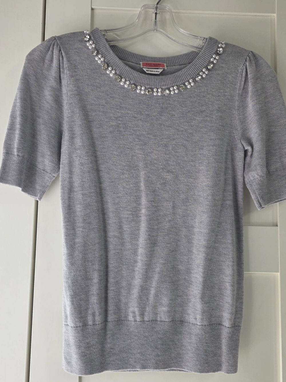 Kate Spade Gray Pearls And Crystals Crewneck Sweater